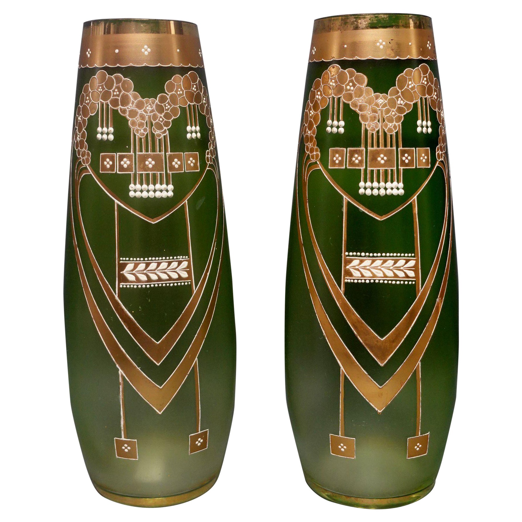 Art Nouveau Enameled and Gilt Art Glass Vases