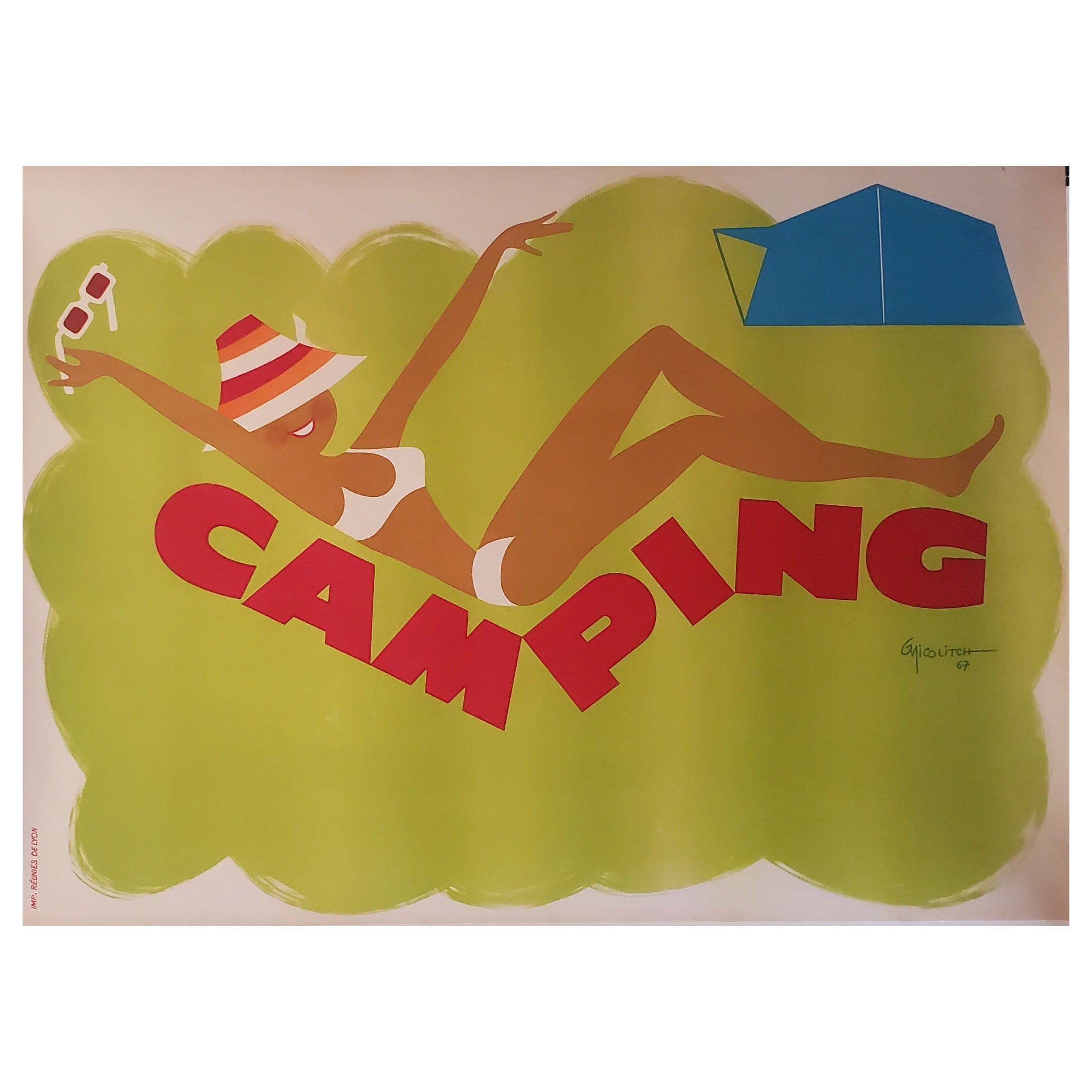 Original Vintage French 1960's Poster, 'Camping' by G. Nicolitch For Sale