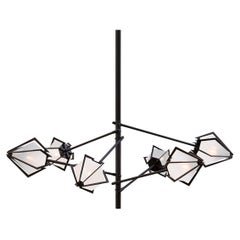 Harlow Spoke Chandelier Small in Blackened Steel and Alabaster White Glass