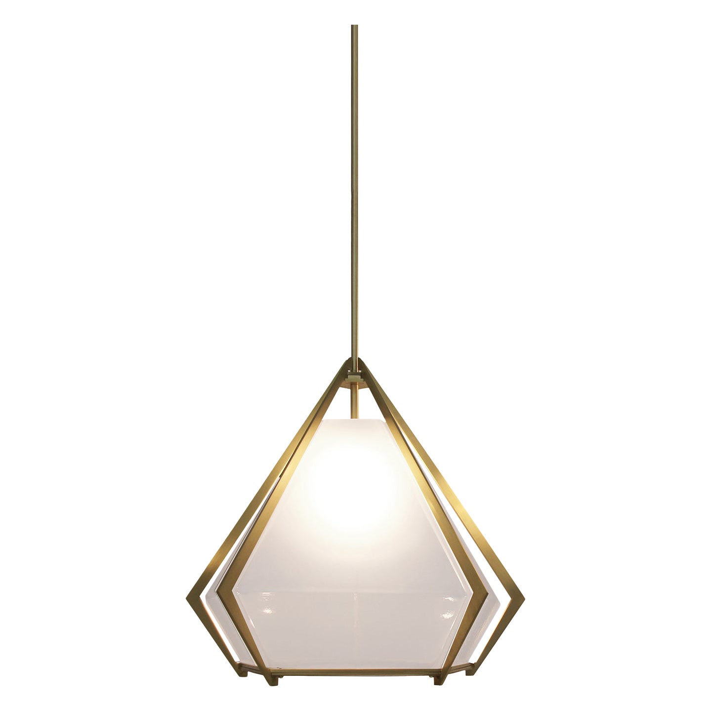 Harlow Large Pendant in Satin Brass & Alabaster White Glass For Sale
