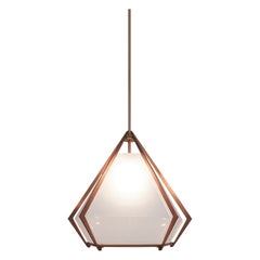 Grand lustre à suspension Harlow en cuivre satiné et verre blanc albâtre