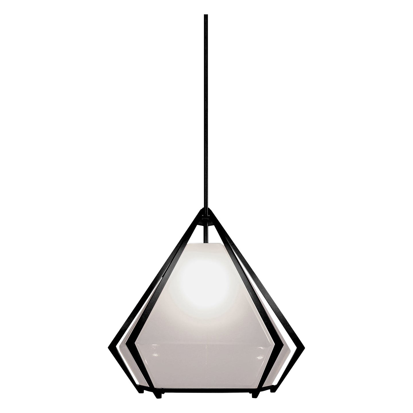 Harlow Large Pendant in Blackened Steel & Alabaster White Glass For Sale