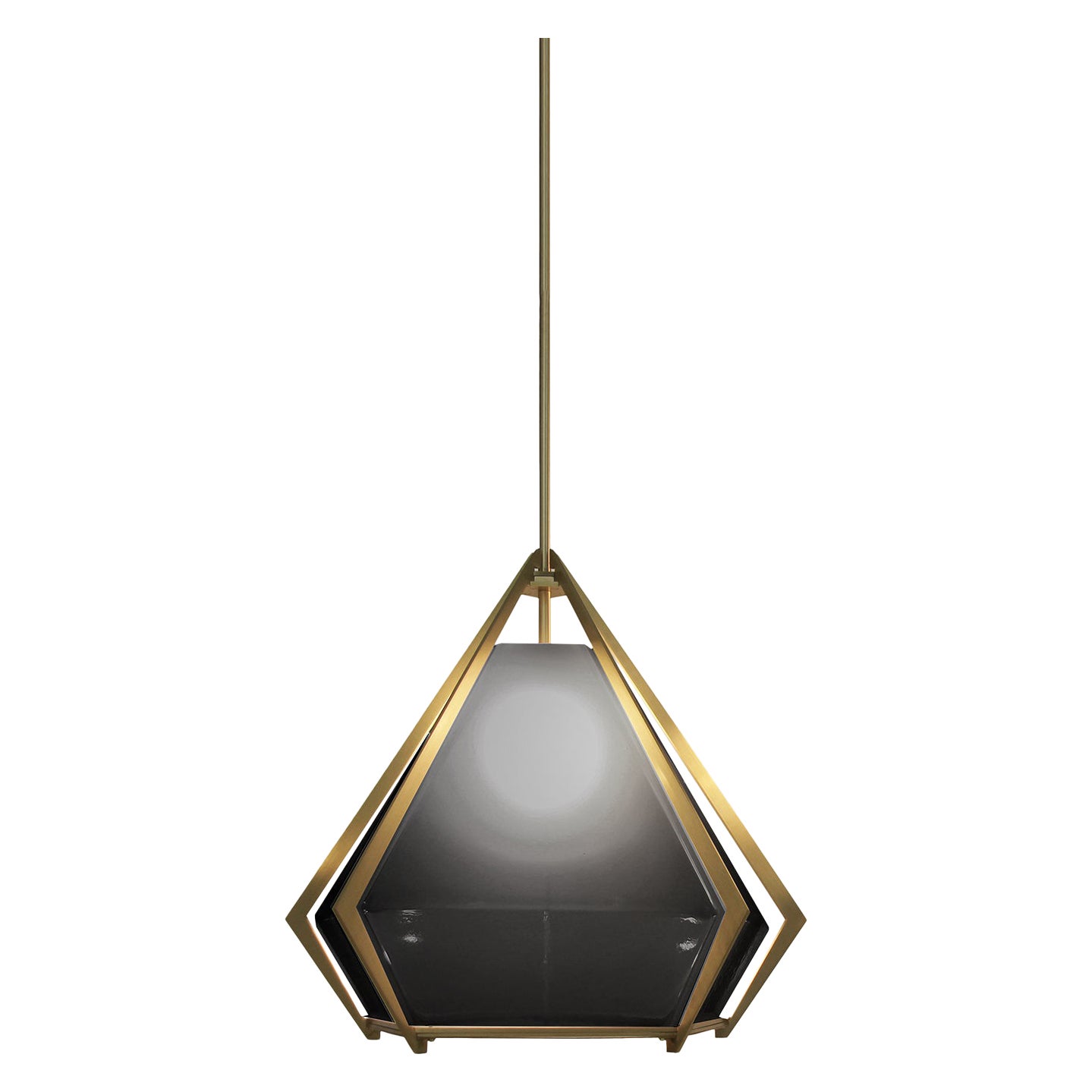 Harlow Large Pendant in Satin Brass & Smoked Gray Glass For Sale