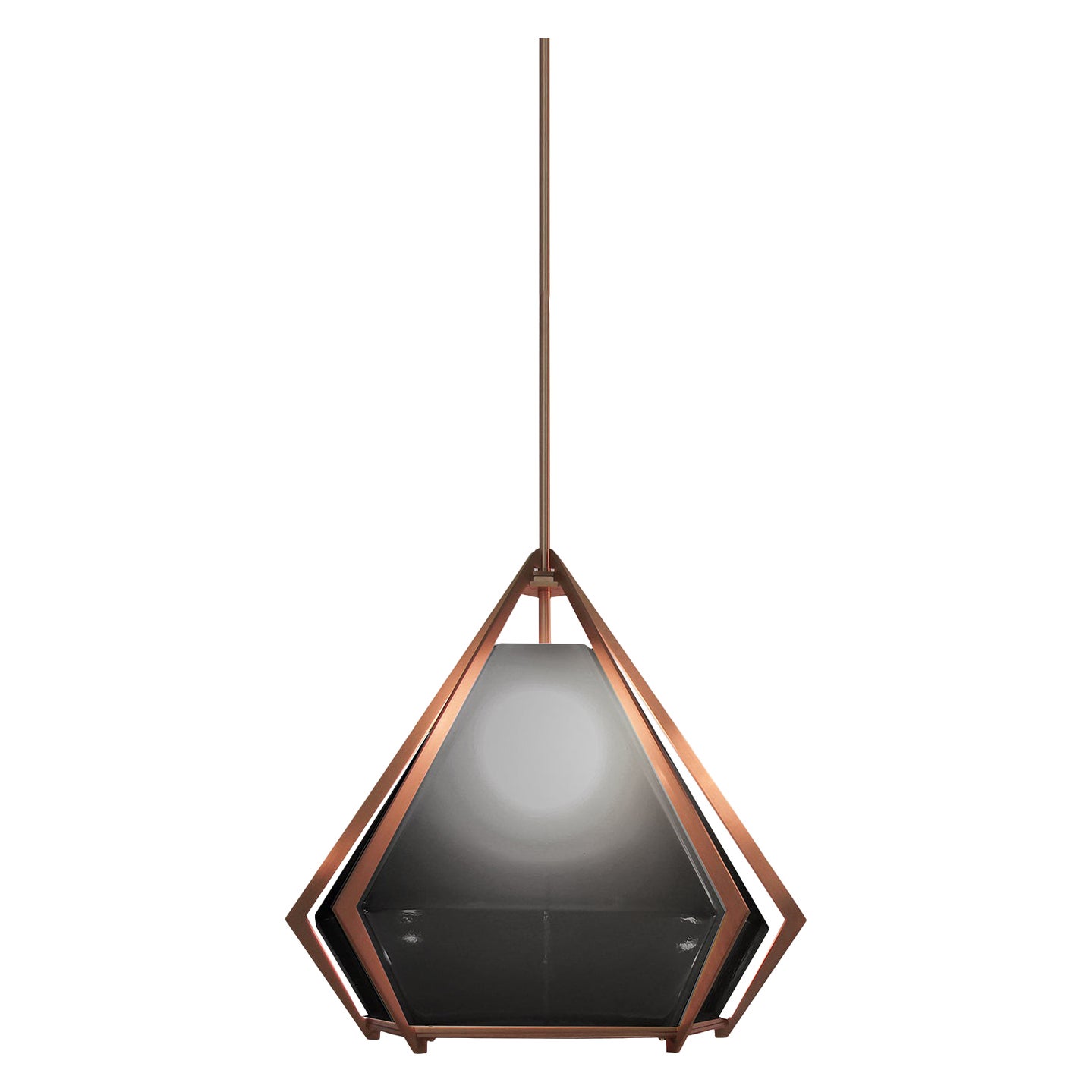 Harlow Large Pendant in Satin Copper & Smoked Gray Glass For Sale