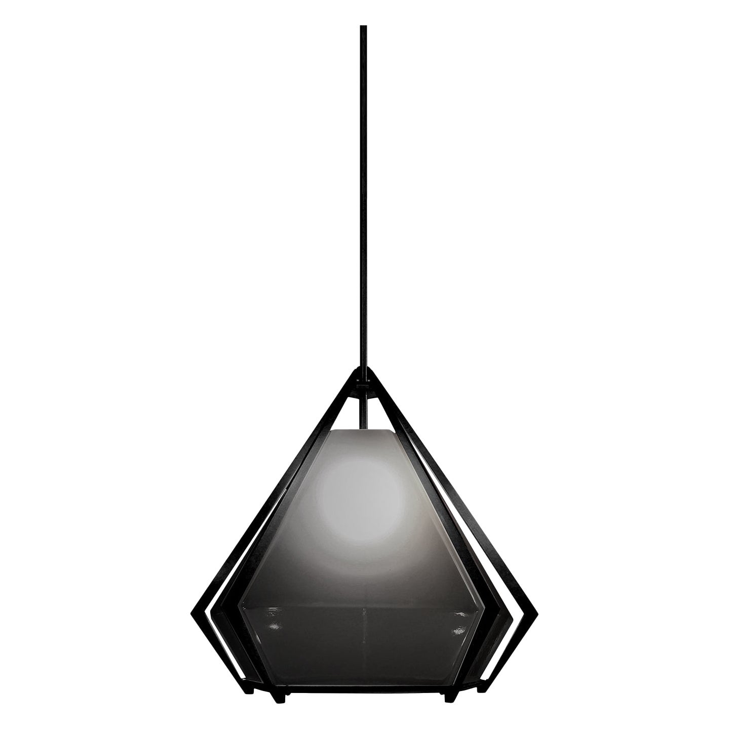 Harlow Large Pendant in Blackened Steel & Smoked Gray Glass For Sale