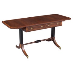 1900s English-Style Extendable Mahogany Sofa Table with Inlaid Borders