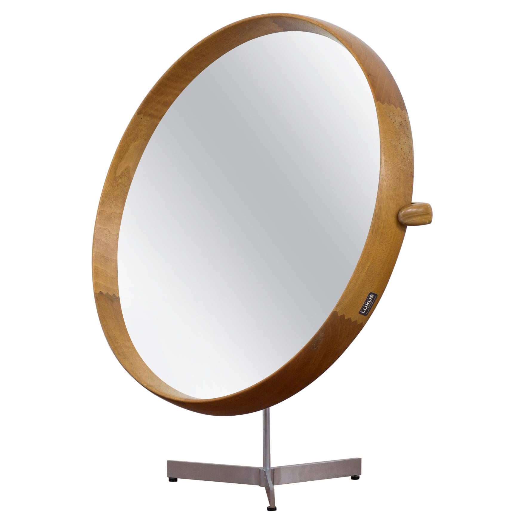 1950s Table mirror in beech and brushed steel by Uno & Östen Kristiansson For Sale