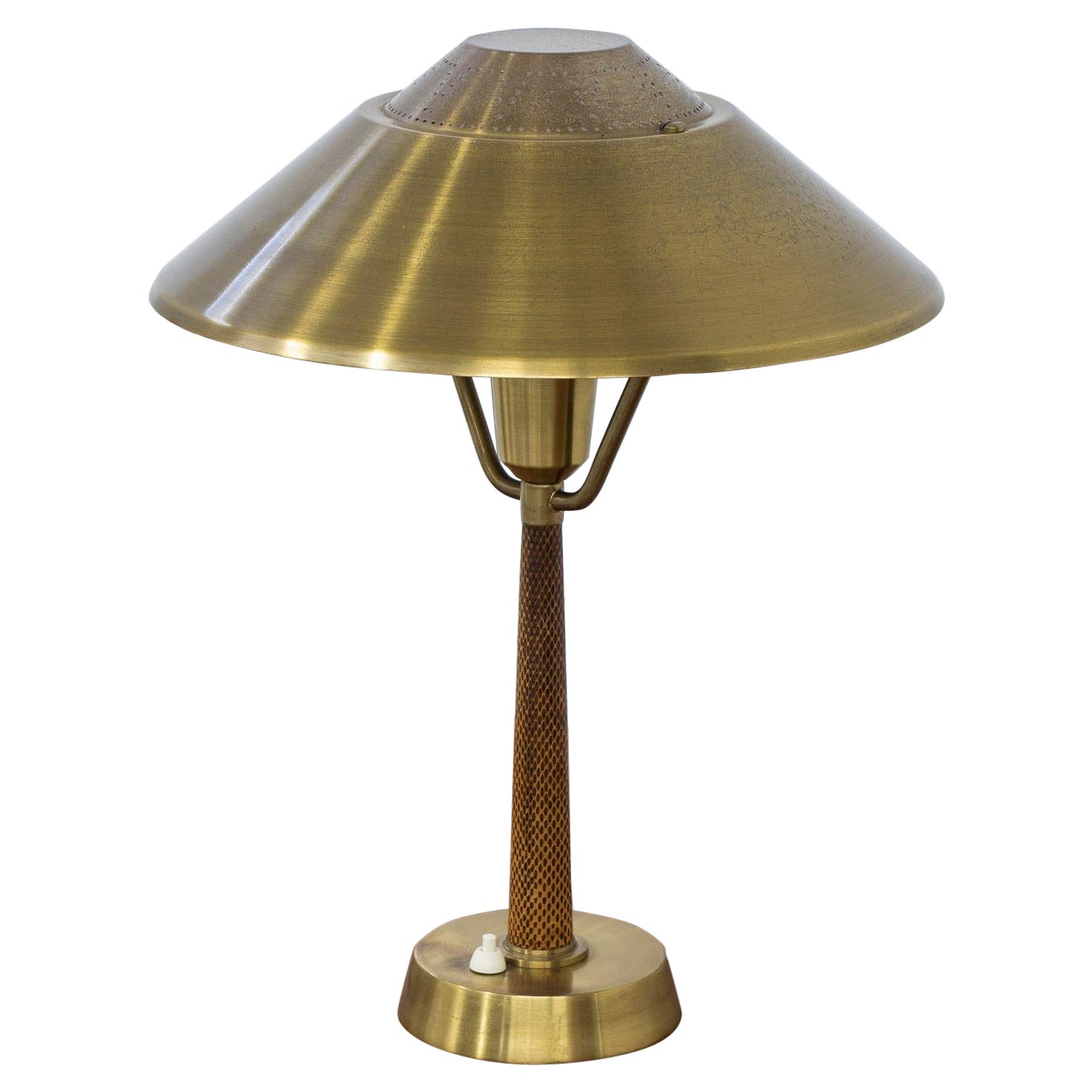 Swedish modern "snake skin" leather and brass Table lamp by E. Hansson & Co