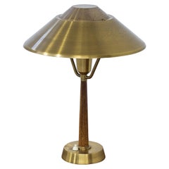 Swedish modern "snake skin" leather and brass Table lamp by E. Hansson & Co
