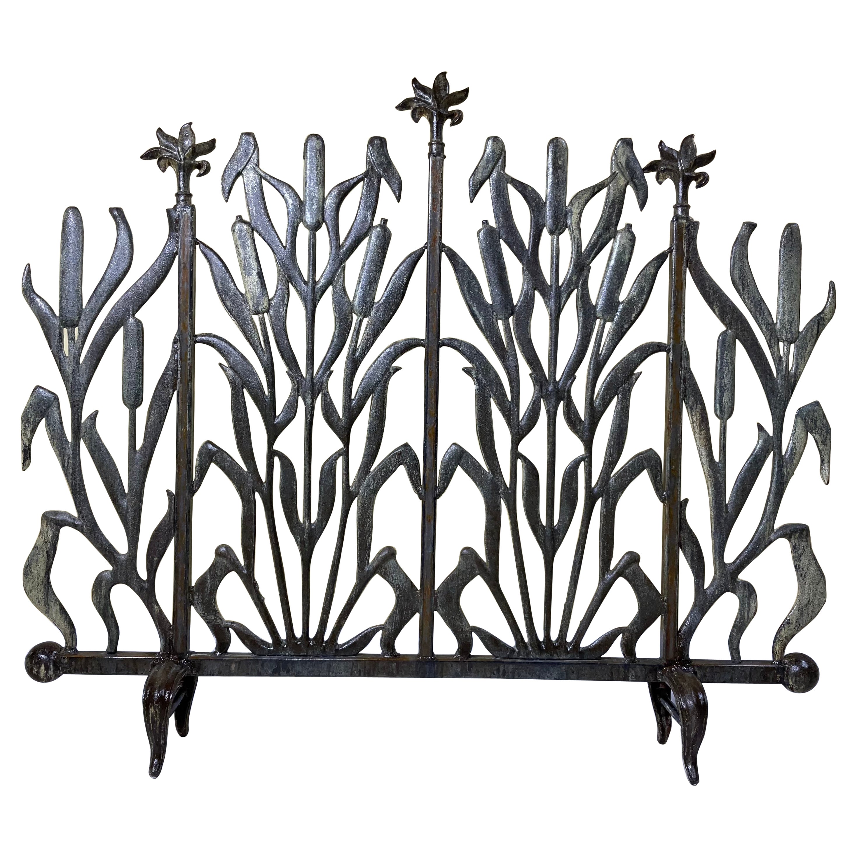Cat Tail Iron Fireplace Screen For Sale
