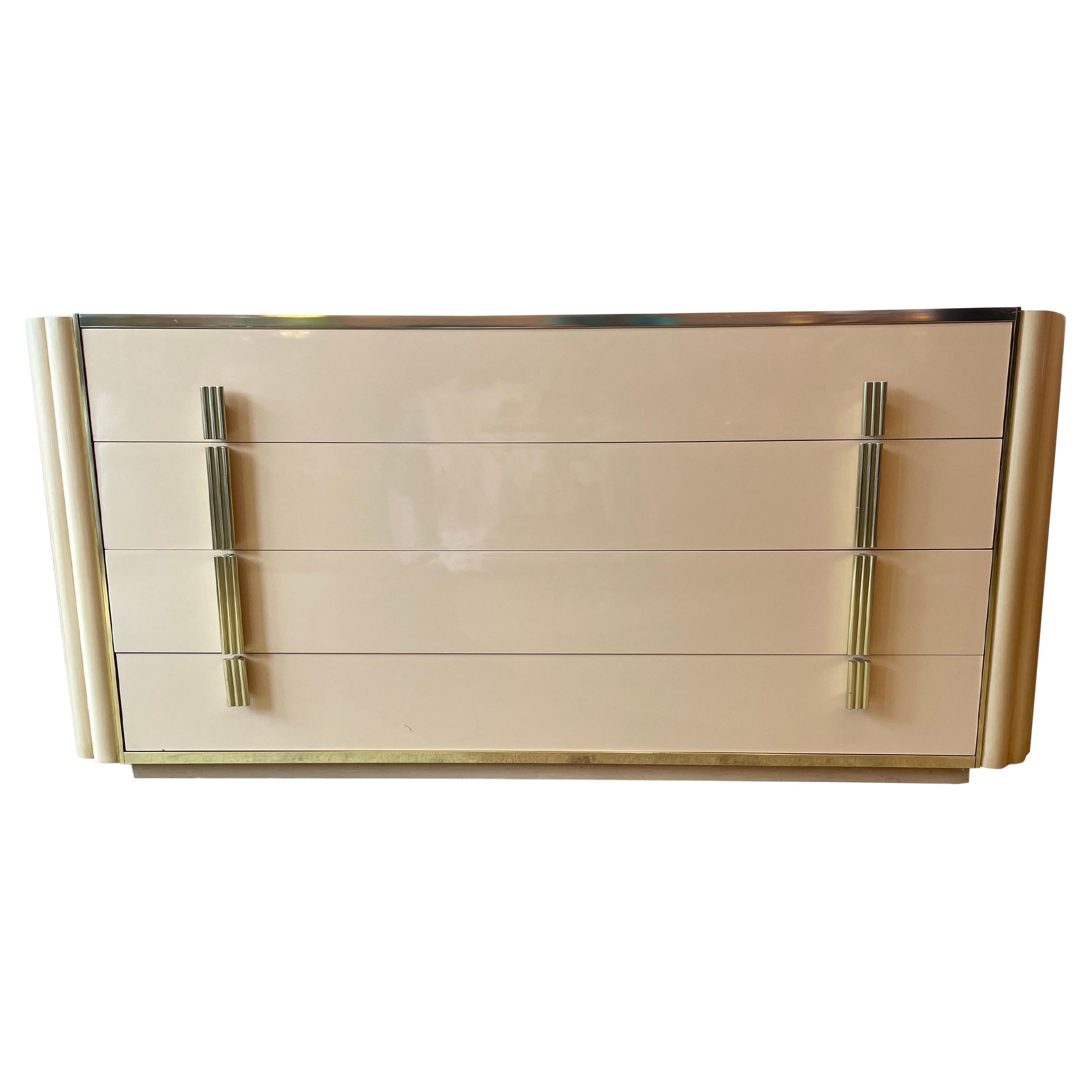 French 1970s Maison Jansen cream chest of drawers designed by Alain Delon