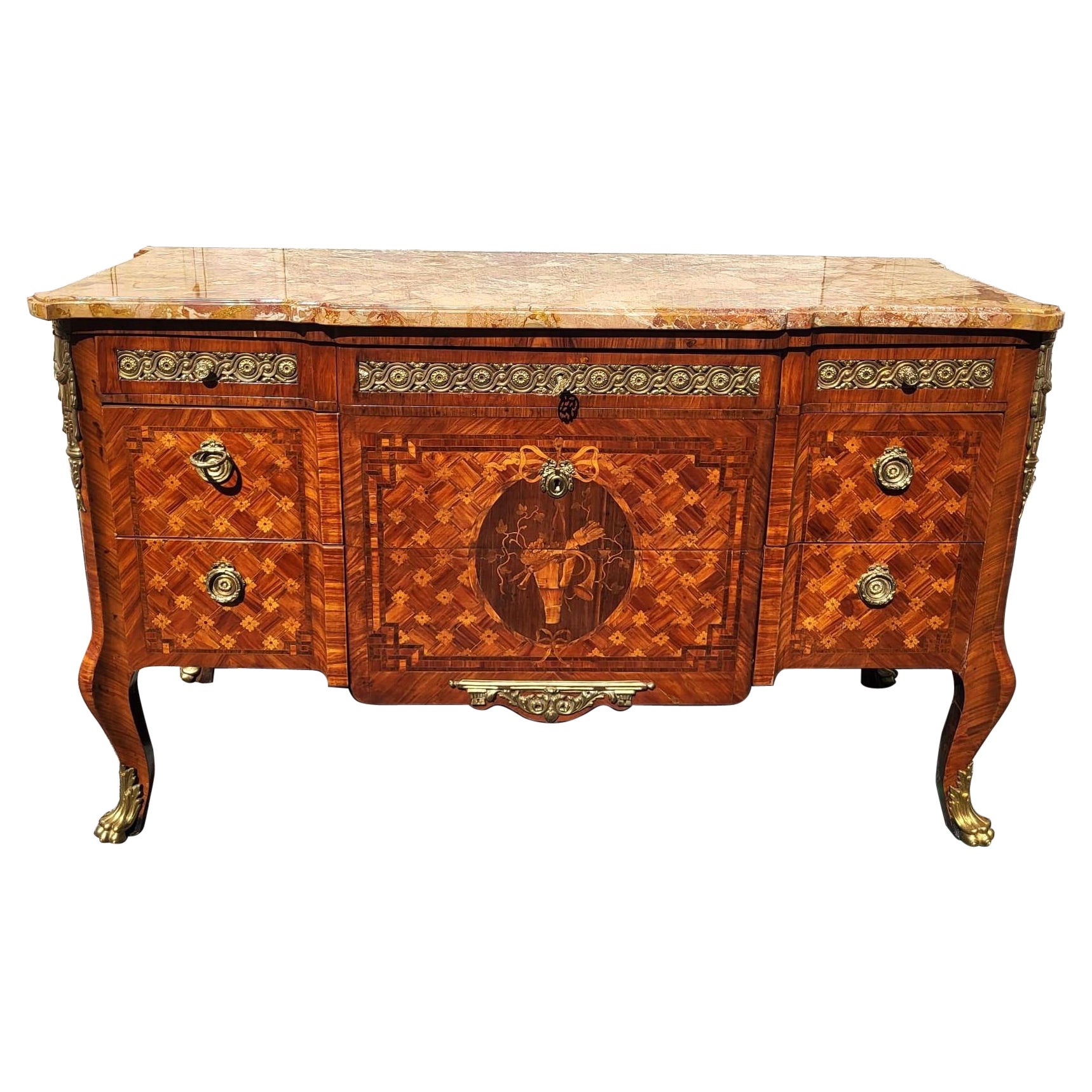 Commode In Marquetry And Bronze, Napoleon III, Early 20th Century For Sale