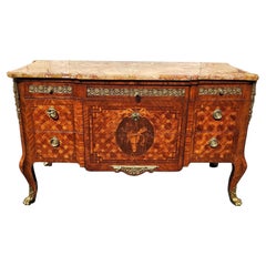 Antique Commode In Marquetry And Bronze, Napoleon III, Early 20th Century