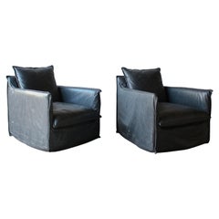 Pair of Italian Leather Swivel Lounge Chairs