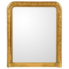 Antique 19th-Century Engraved Gold Leaf Gilt French Louis Philippe Mantle Mirror