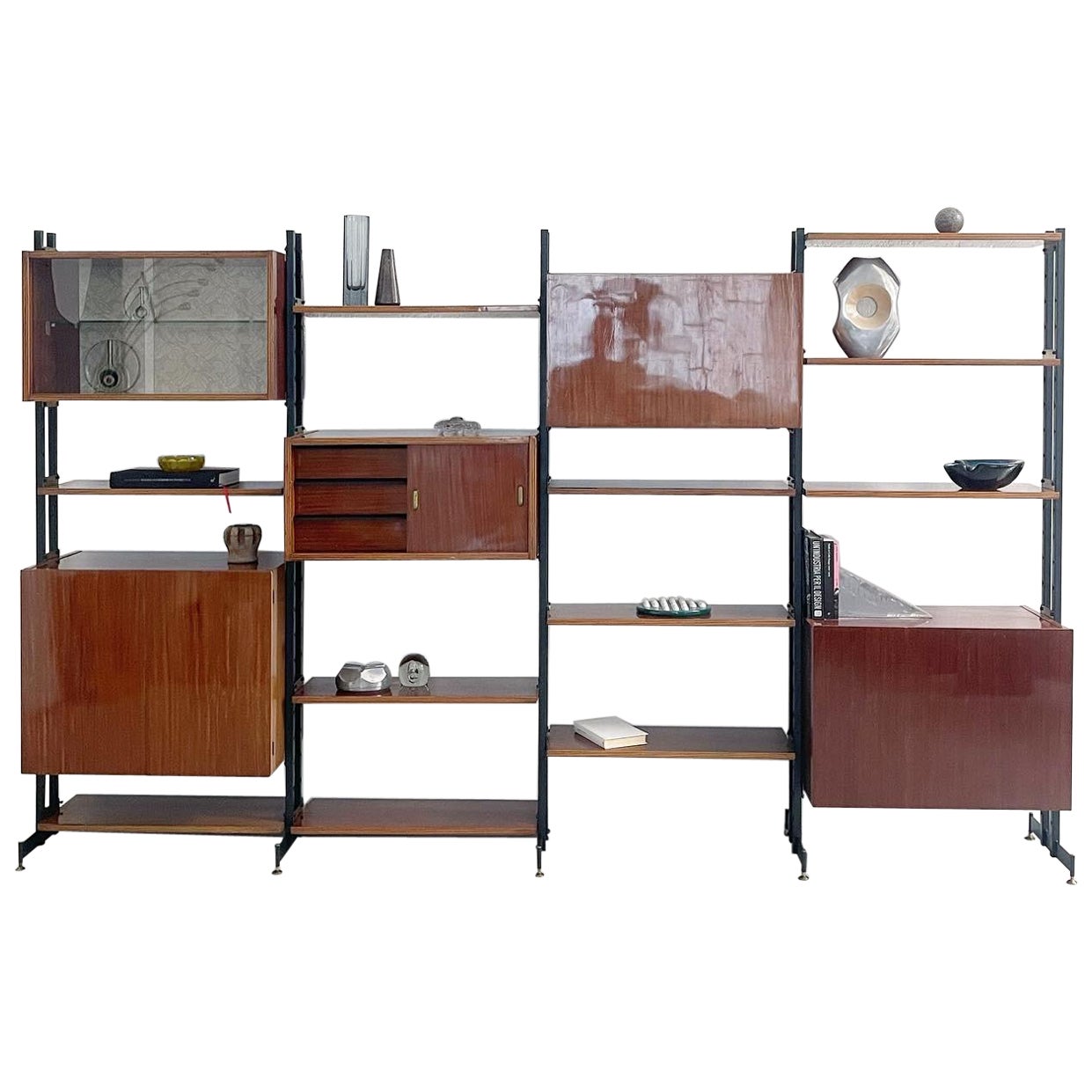 Vintage Italian Mid-Century Moder 1960s large modular bookcase, metal ...