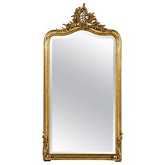 Antique Miroir doré Louis Quinze du 19ème siècle avec verre à facettes