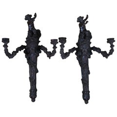 2 Bronze Two Arm Candelabra Candle Holder Wall Sconces Faun Bacchus 19"
