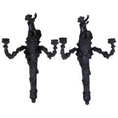 Retro 2 Bronze Two Arm Candelabra Candle Holder Wall Sconces Faun Bacchus 19"