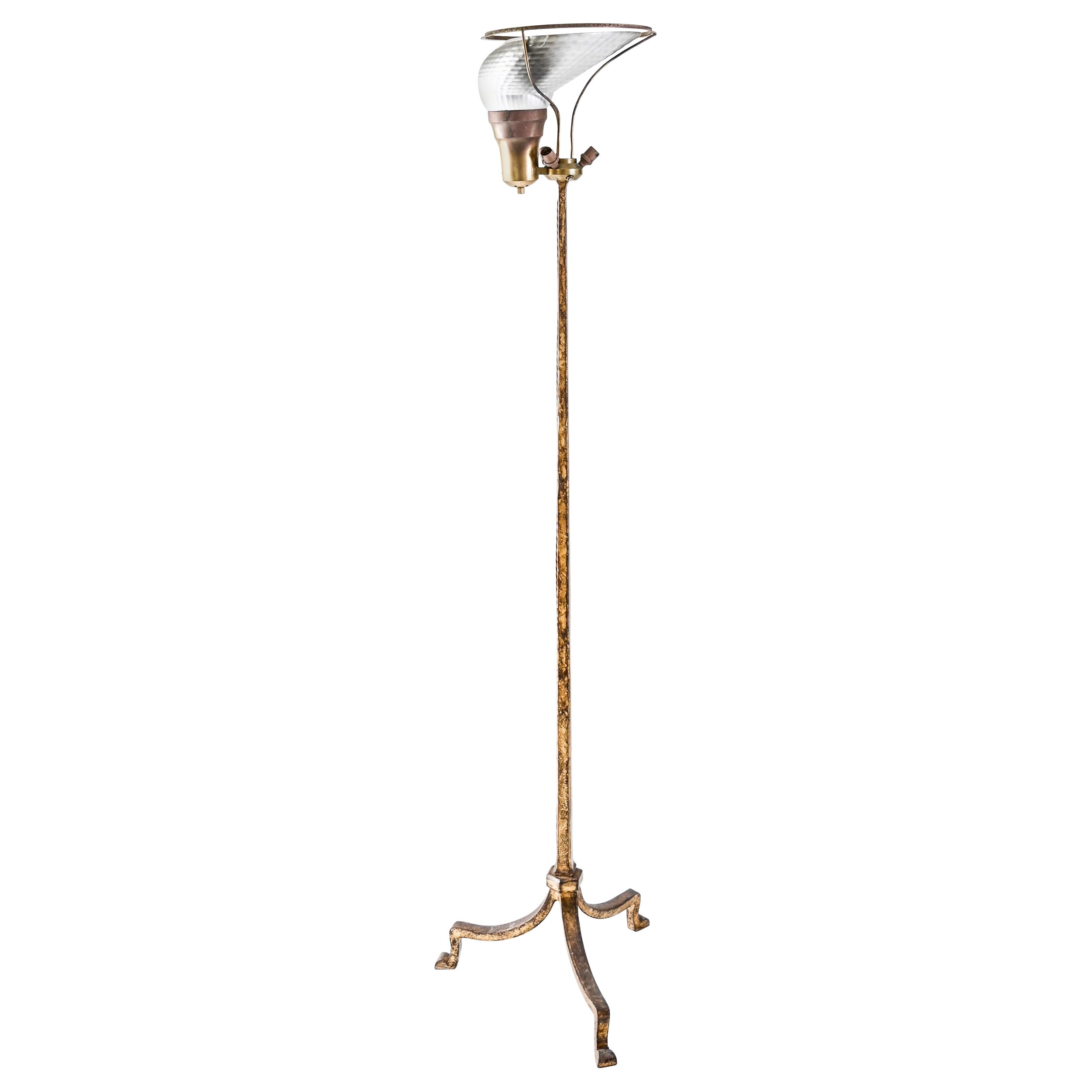Gilded wrought iron floor lamp by Maison Ramsay circa 1940 For Sale