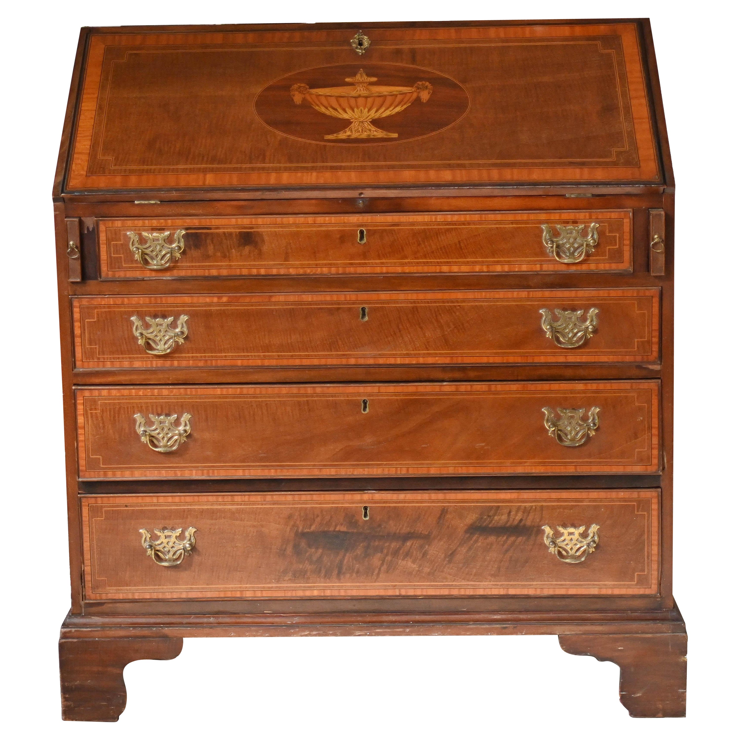 George II Bureau Mahogany Desk Edwards and Roberts Inlay For Sale