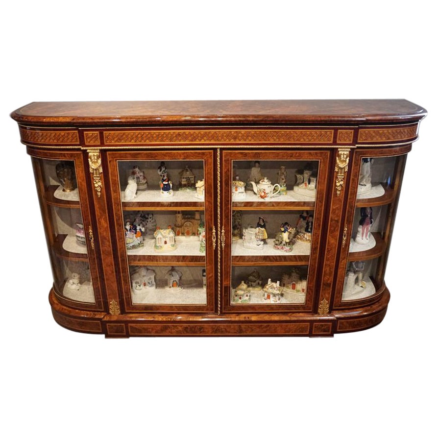 Victorian walnut credenza display cabinet For Sale