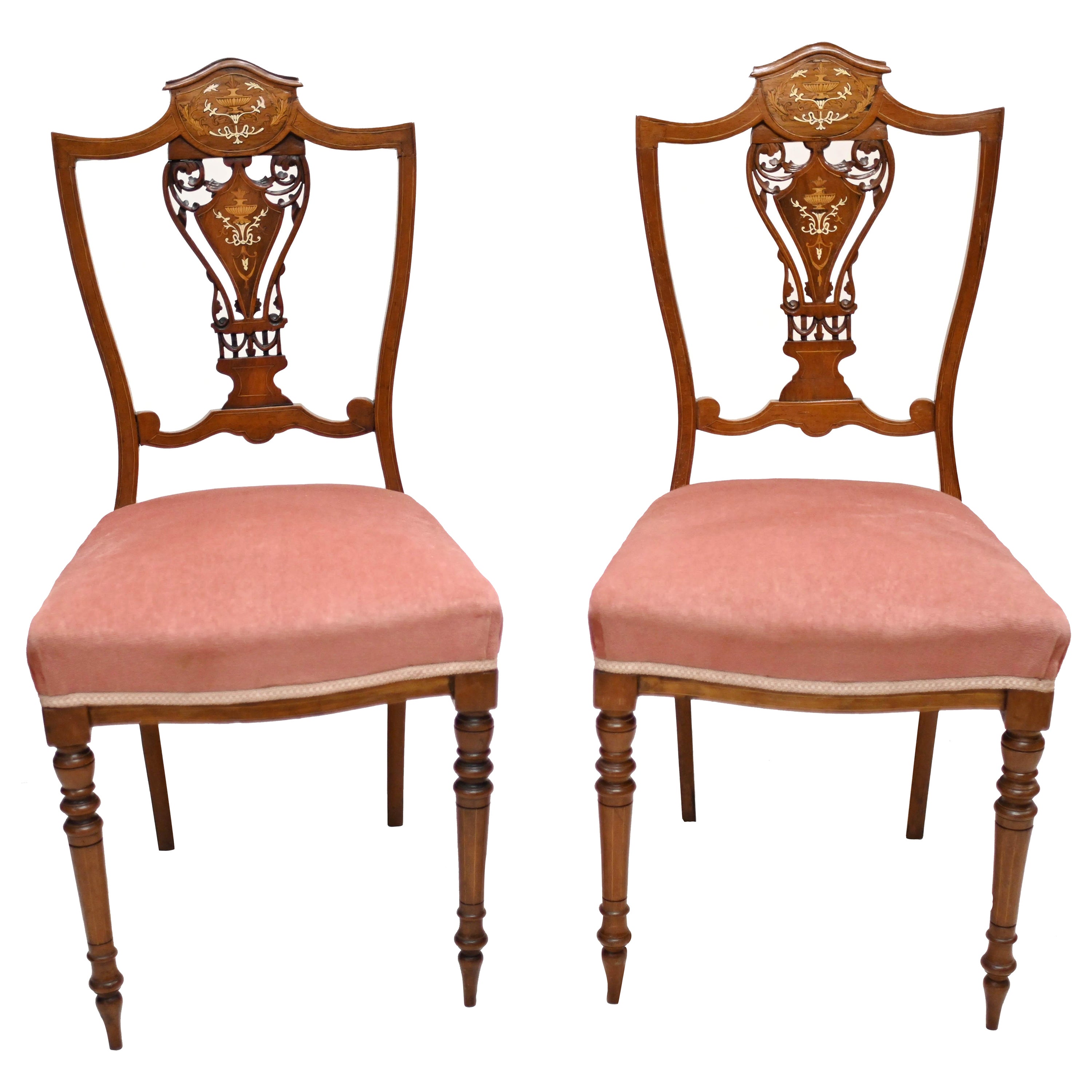 Pair Edwardian Hall Chairs Shield Back Mahogany 1910