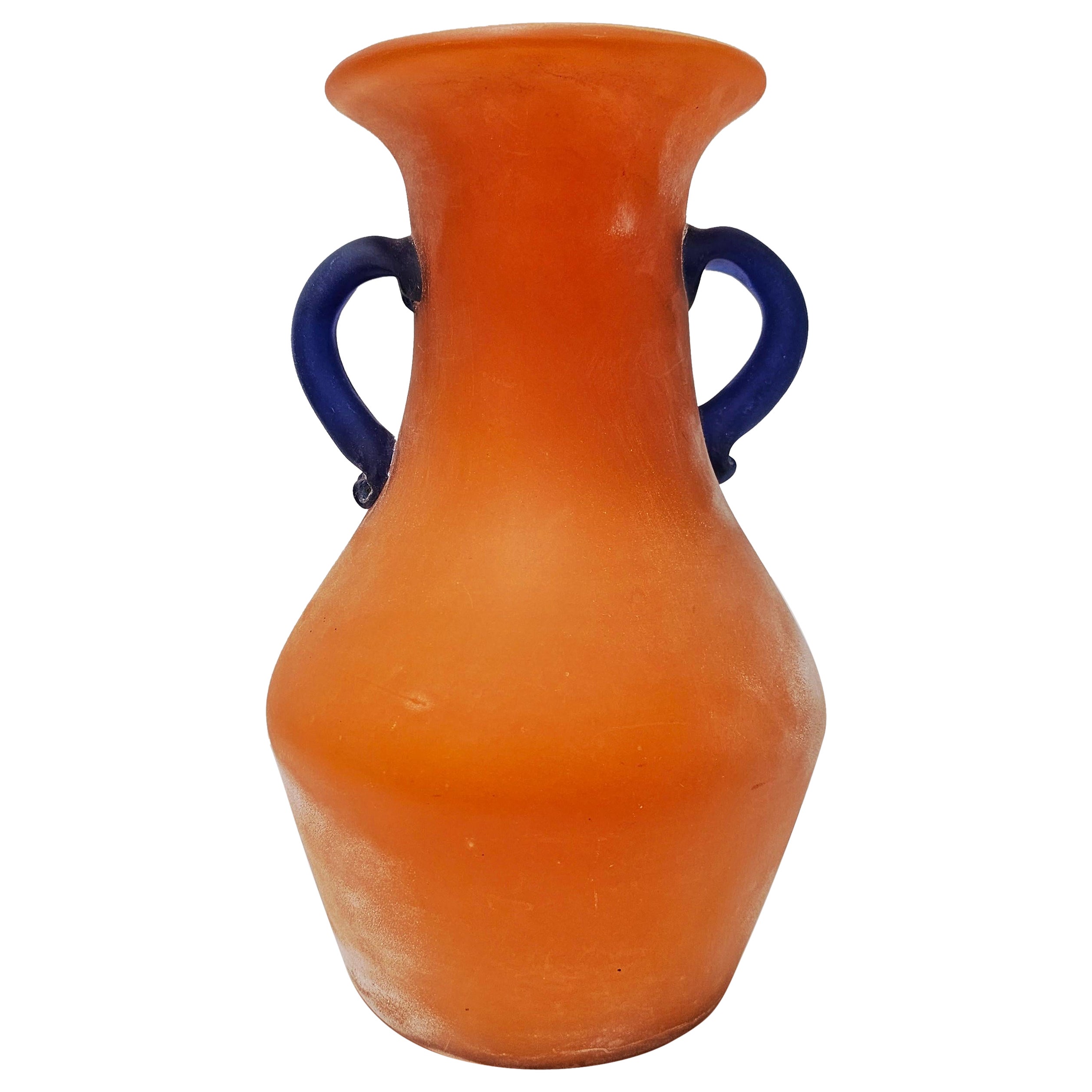 Orange Murano Glass Scavo Vase By Carlo Moretti, Signed by author, Italy 1970s