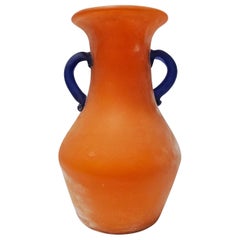 Retro Orange Murano Glass Scavo Vase By Carlo Moretti, Signed by author, Italy 1970s