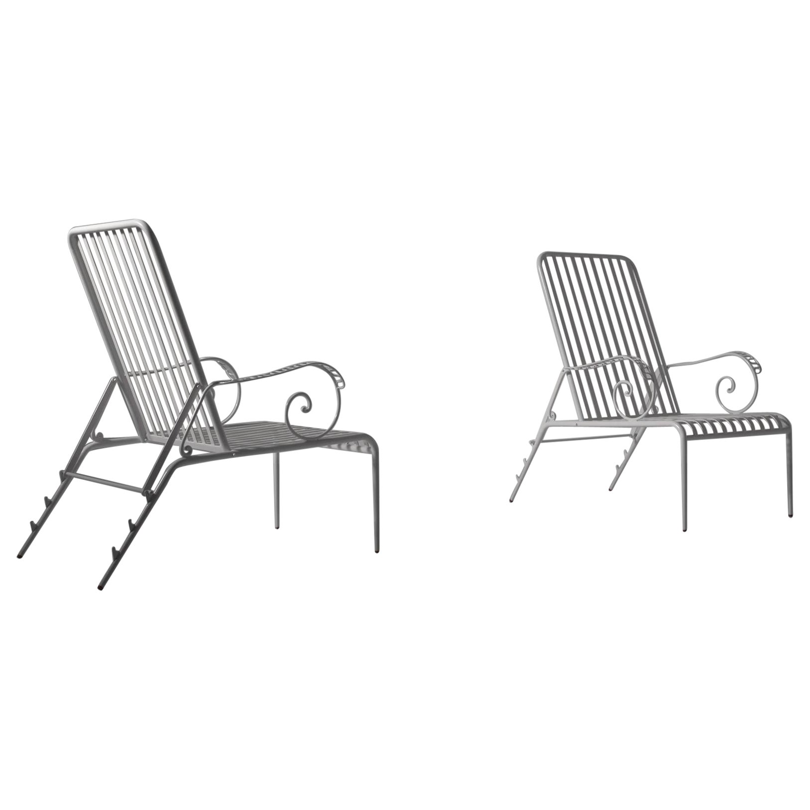 Italian white metal reclining garden chairs, 1950s For Sale