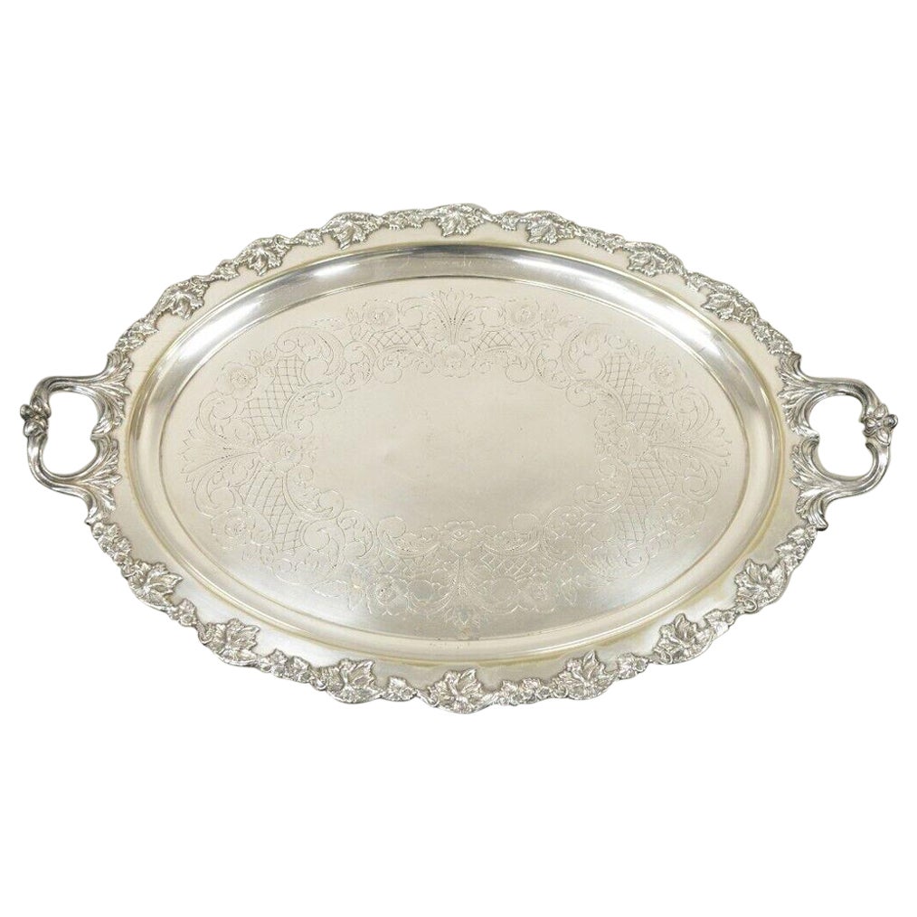 Bandeja ovalada con hoja de arce chapada en plata inglesa de Sheffield Vintage