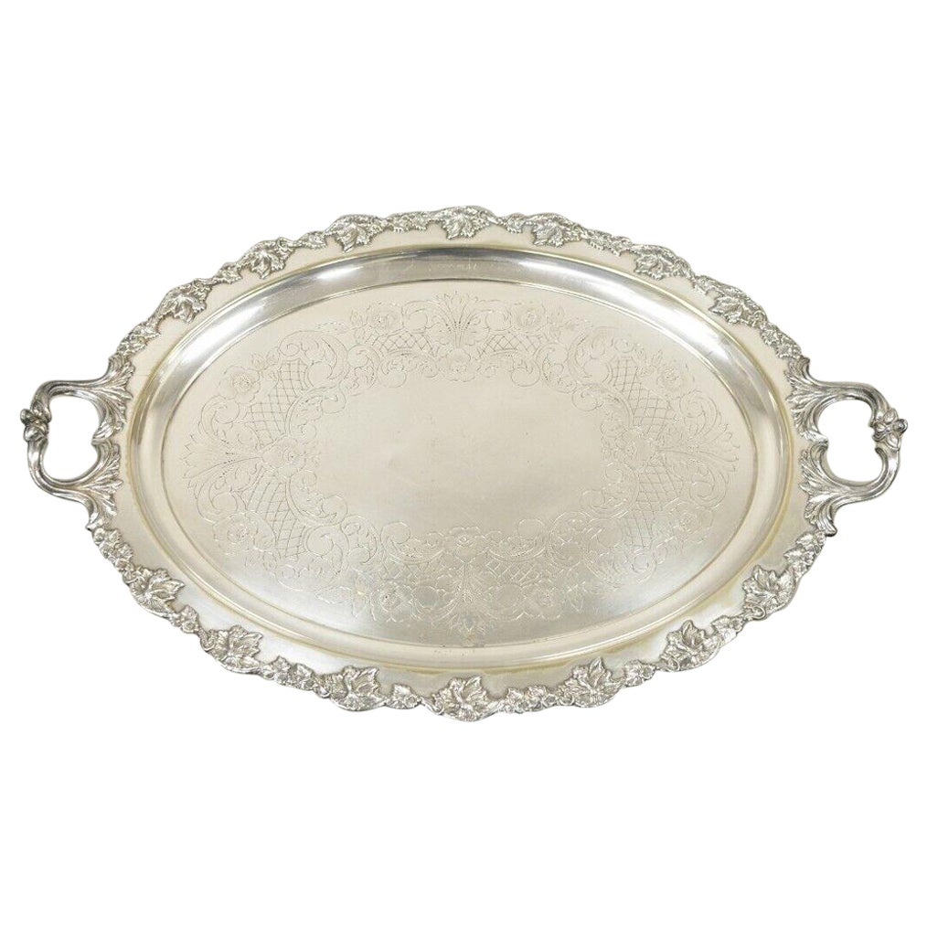 Vintage English Sheffield Silver Plated Oval Maple Leaf Serving Platter Tray For Sale