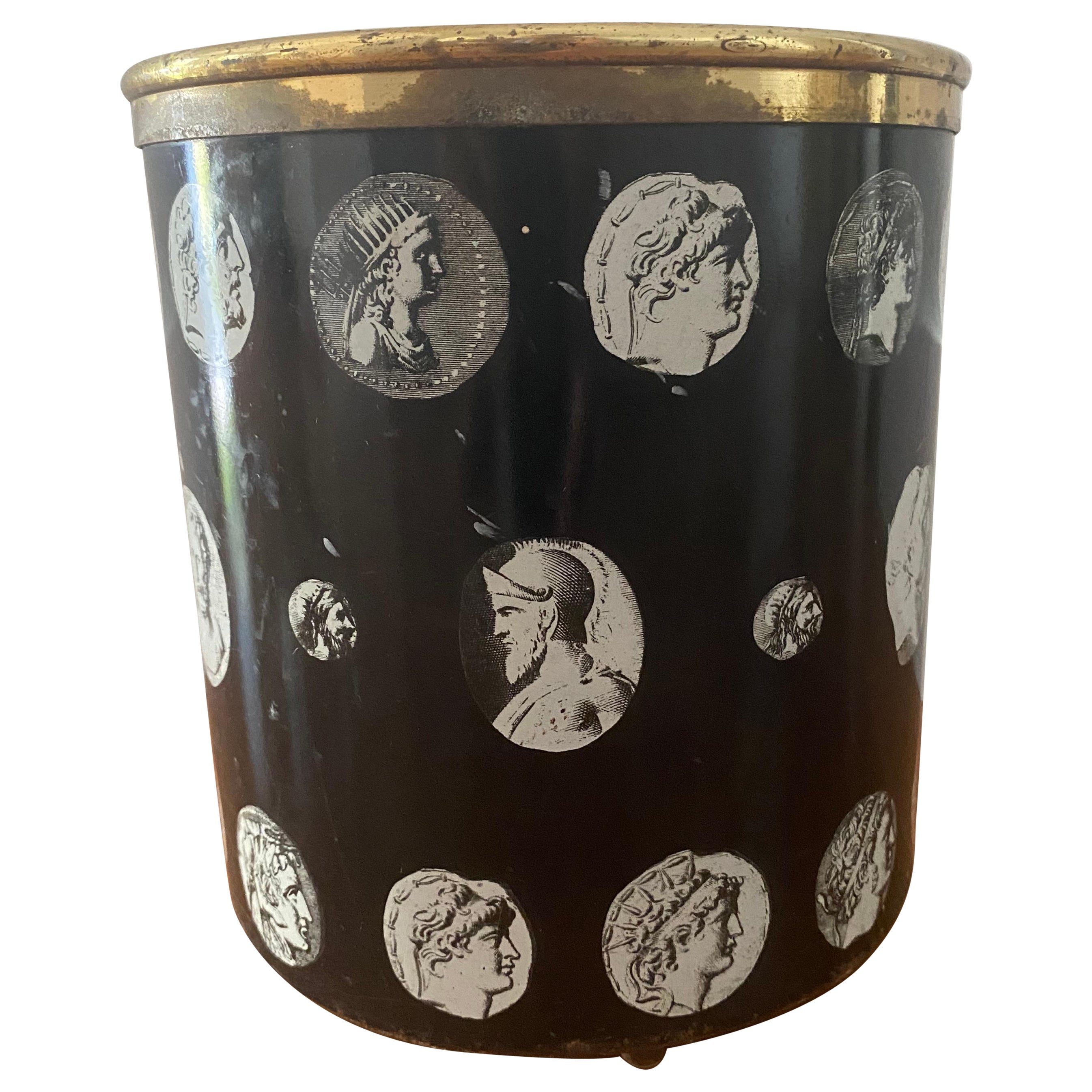 Vintage Fornasetti Cameo Cammei waste paper bin basket Italy mid century