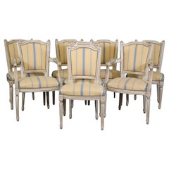 Set of 8 French Antique White Maison Jansen Attributed Dining Chairs 