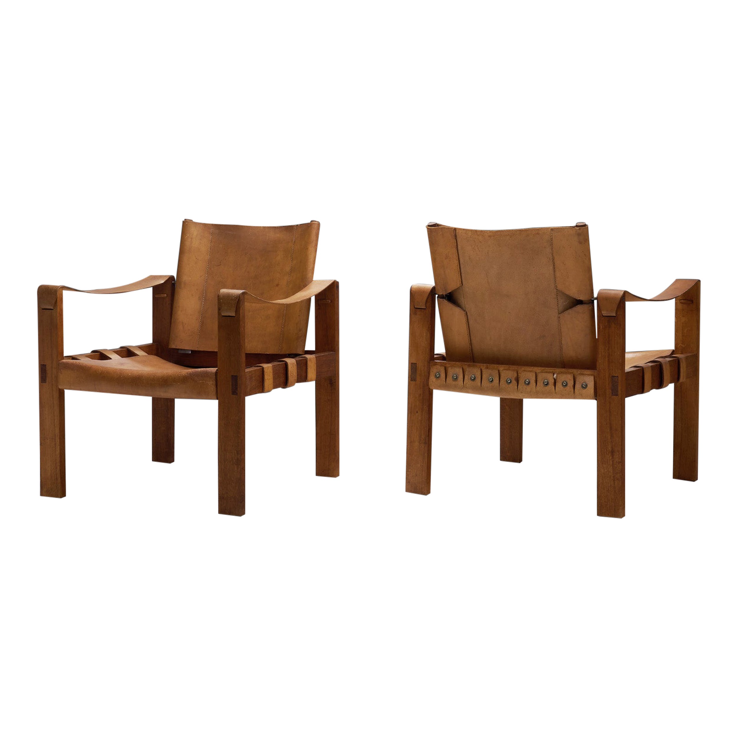 "Safari" Chairs in Patinated Cognac Leather, Europe ca 1960s