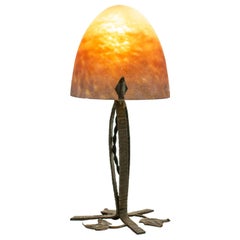 Antique MULLER FRERES, Lunéville, Art Nouveau table lamp in marbled glass.