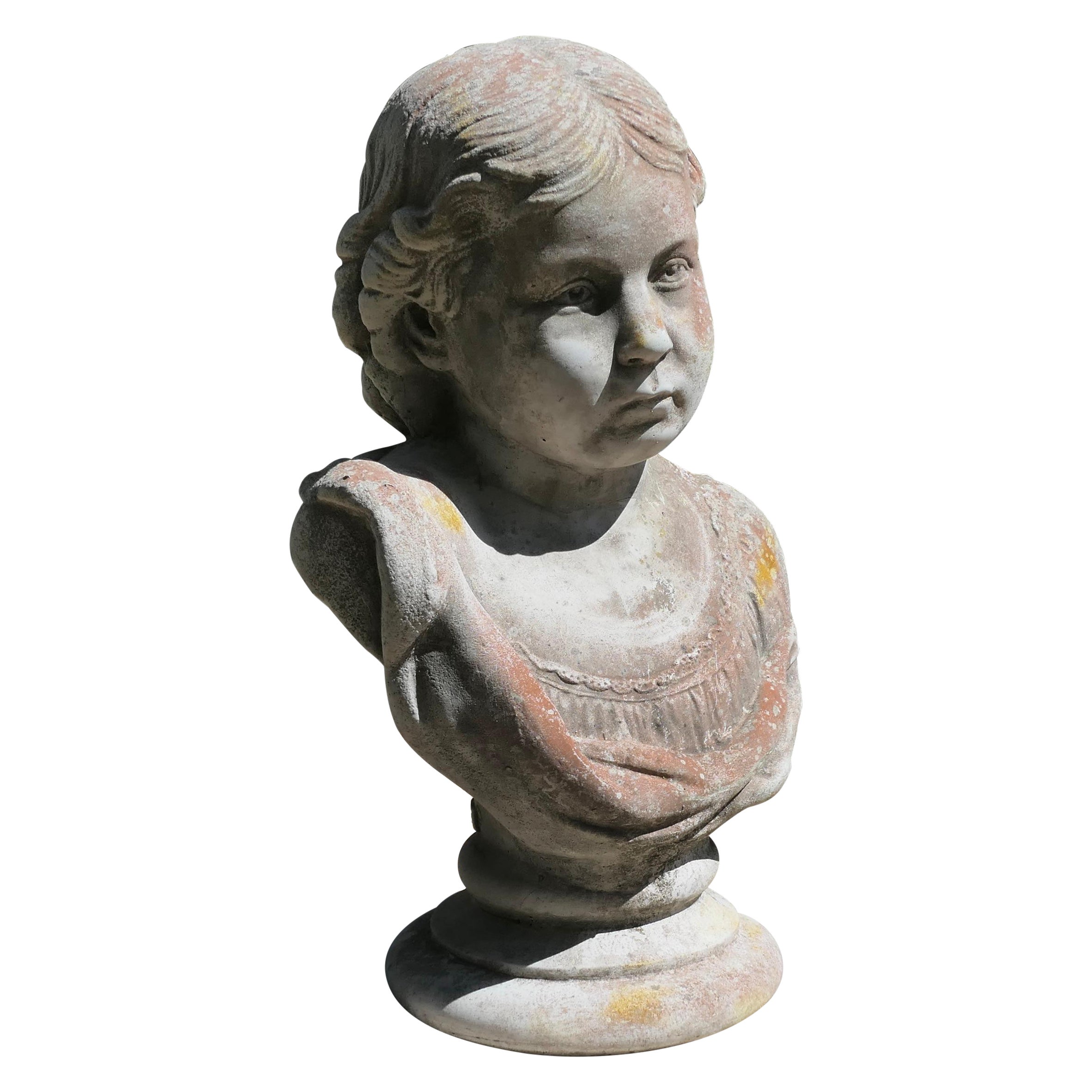  Head and Shoulder Bust of a Young Girl Garden Statue   For Sale
