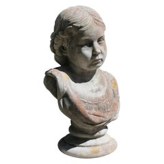 Retro  Head and Shoulder Bust of a Young Girl Garden Statue  