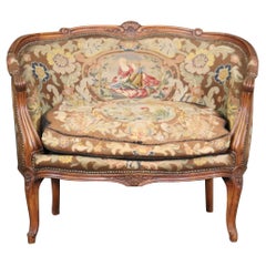 Rare Size French Louis XV Needlepoint Upholstered Walnut Settee Canape