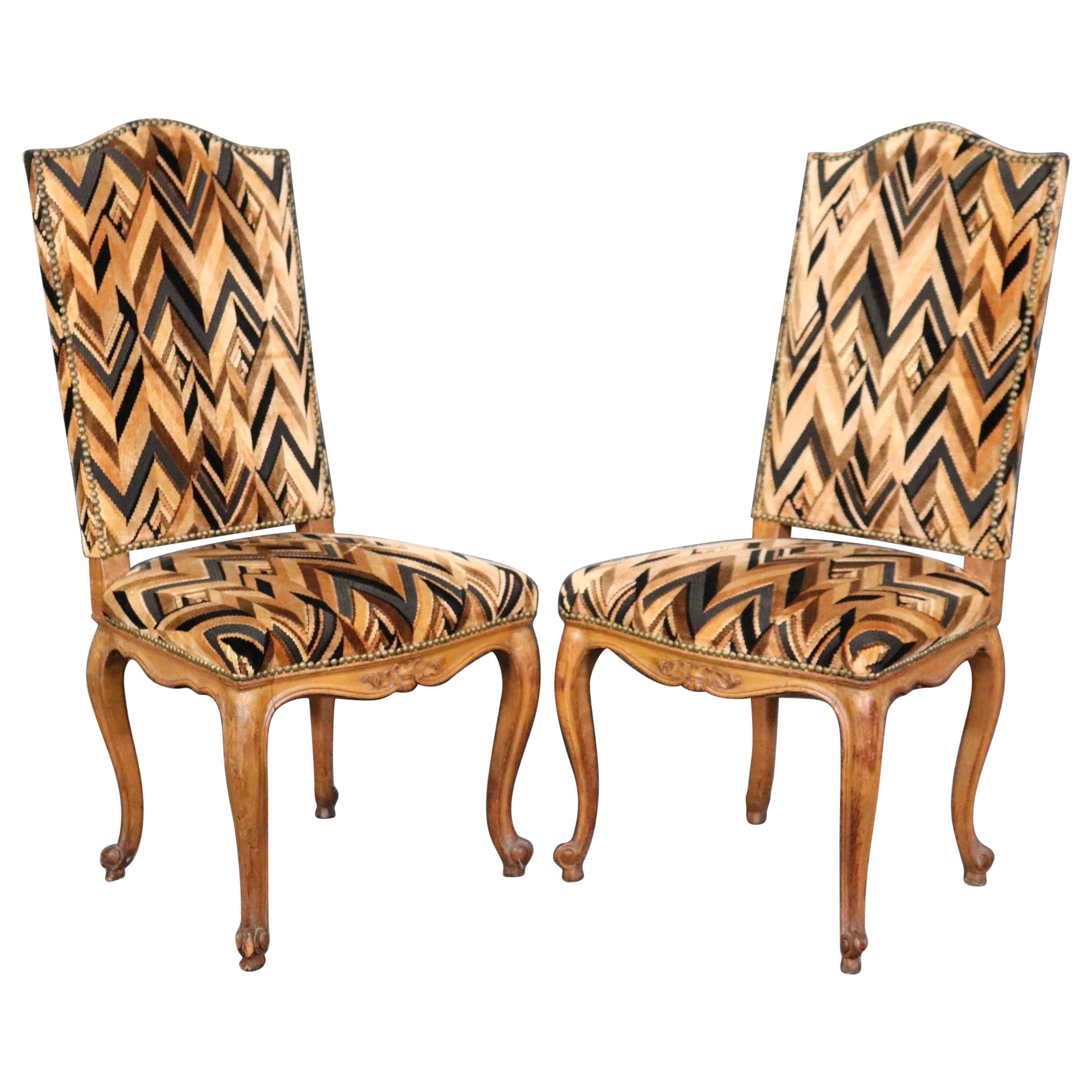 Pair of Tall Back French Country carved Louis XV Side Chairs Circa 1920 For Sale