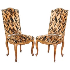 Pair of Tall Back French Country carved Louis XV Side Chairs Circa 1920