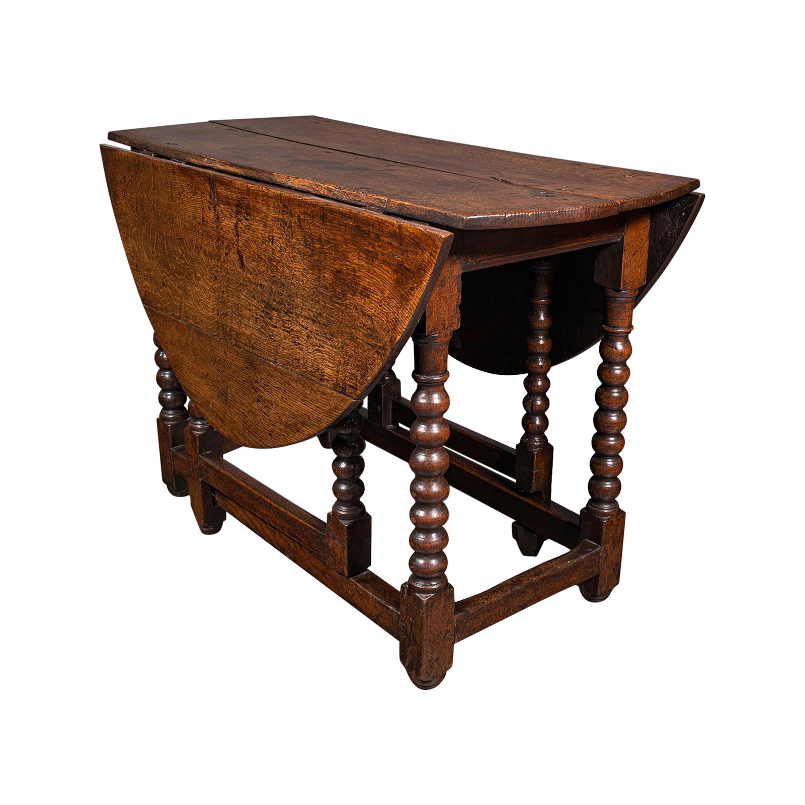 Antique Gate Leg Table, English, Oak, Oval, Extending, Provincial, William III For Sale