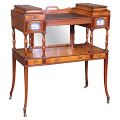 Used Edwardian Satinwood Adjustable Ladies Writing Desk with Wedgewood Plaque Cherubs