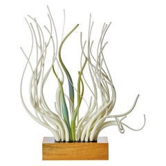 Lotus, a cream, lime & jade green linear glass sculpture by Sandra A.Fuchs