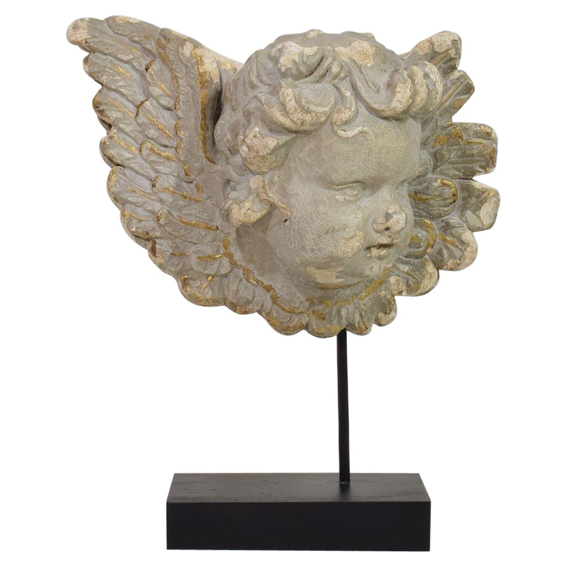 French, 18th/ 19th Century Plaster Angel Head Ornament For Sale