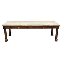 Vintage Empire Style Custom Mahogany Marble Top Coffee Table with 2 Drawers