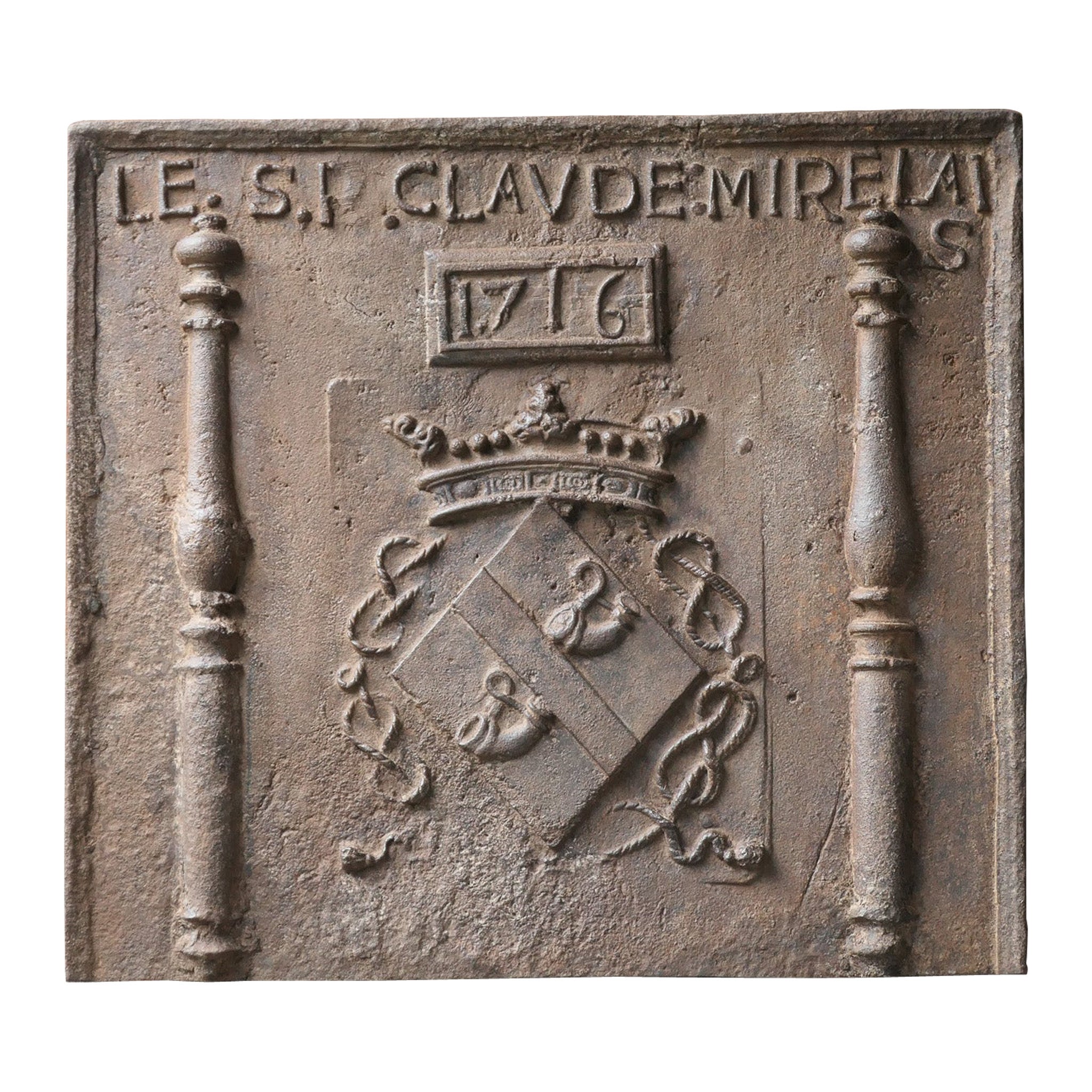 Antique French Louis XIV Coat of Arms Fireback / Backsplash, 18th Century For Sale