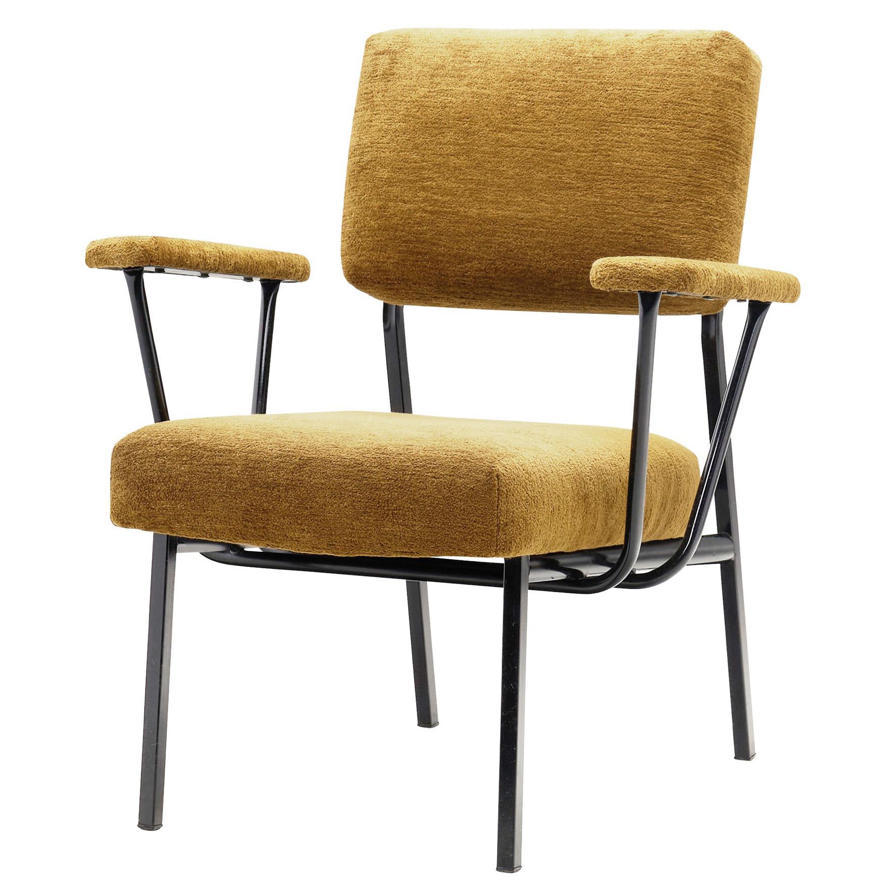 European Modern Metal Accent Chair Upholstered in Velour, Europe ca 1960s