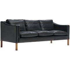 Retro Danish Modern Sofa in Black Leather 