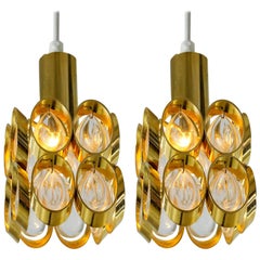 Pair of Brass and Glass Pendants, Austria, 1950s-1960s